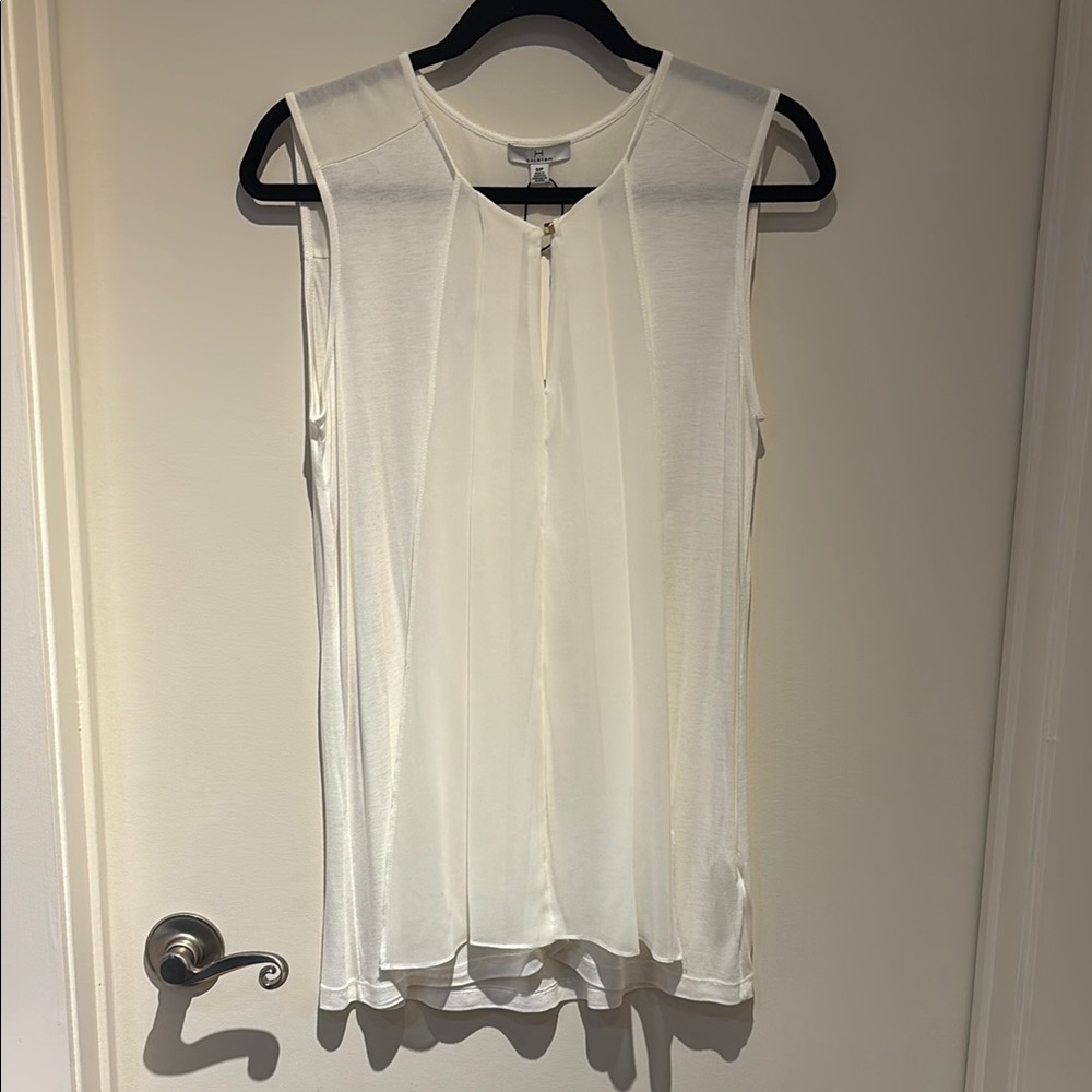 Halston Heritage White Sleeveless Pleated Blouse